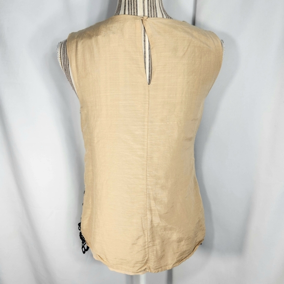Neiman Marcus Lela Rose Tan wBlack Open Lace Front Silk Sleeveless Top Sz Small - Picture 5 of 10